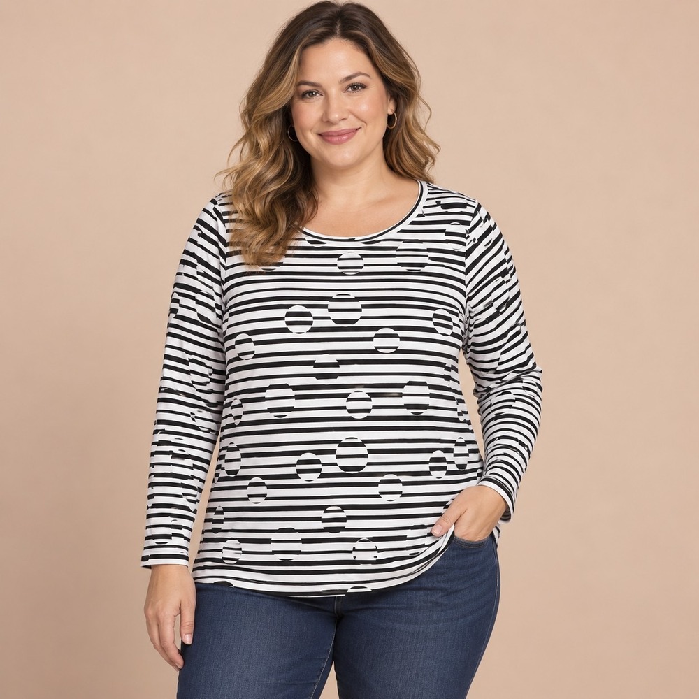 Chico's Zenergy Bubble Striped Tunic Women's 2 Large Artsy Geo Casual Statement